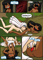 caption collar comic crown cunnilingus dark_skin female_only long_hair nude nun pubic_hair white_hair witch xierra099 yuri