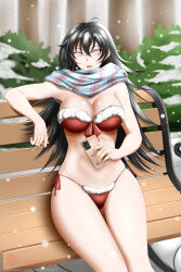 bikini_bottom bikini_top breasts cell_phone christmas cleavage female_only femsub glowing glowing_eyes happy_trance kimmy77 large_breasts large_hips looking_at_viewer manip misterman4_(manipper) open_mouth raven_branwen rwby santa_costume scarf snow spiral_eyes swimsuit symbol_in_eyes tagme