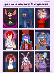 aki_(hypnolordx) art_challenge black_hair black_lipstick blue_eyes blue_hair bondage breasts bunny_ears bunny_girl cat_girl cleavage cleavage_cutout clown_girl coils dazed drool english_text femsub glowing glowing_eyes grey_hair happy_trance human_puppet hypno_beam hypnotic_accessory hypnotic_audio leash m00n_key mina_(56yhg) mouse_girl multiple_girls multiple_methods_of_hypnosis multiple_subs necklace open_mouth orange_eyes original pink_eyes puppet red_hair restrained robot_girl rope sasha_smiles signature simple_background snake spiral spiral_eyes symbol_in_eyes tagme tech_control text underwater visor