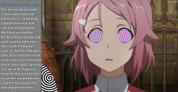  lisbeth manip pink_hair spiral spiral_eyes story subliminal sword_art_online text 