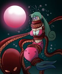34qucker breasts cephalopod coils femsub fish_girl glowing green_hair hypnotic_orb large_breasts marino mermaid octopus pink_eyes ponytail tentacles underwater