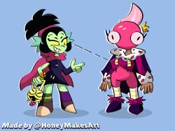 brawl_stars clothed female_only femdom femsub fish_girl honeymakesart hood mandy_(brawl_stars) queen willow_(brawl_stars)