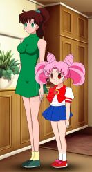  breasts brown_hair dead_source empty_eyes expressionless femsub jimryu large_breasts loli pink_hair ponytail sailor_jupiter sailor_mini_moon sailor_moon_(series) standing standing_at_attention twintails 