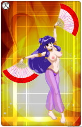 absurdres barefoot breasts dancer dancing empty_eyes erect_nipples feet female_only femsub happy_trance large_breasts long_hair purple_hair ranma_1/2 see-through shampoo_(ranma_1/2) solo tenzen topless