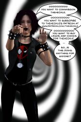 3d advertisement collar dee_(theheckle) dialogue goth humor pocket_watch pov_sub purple_hair spiral_background text theheckle