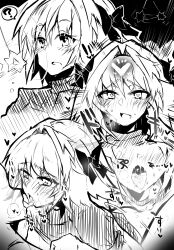  androgynous astolfo_(fate/grand_order) before_and_after blush bow breath drool fate/grand_order fate_(series) greyscale heart heart_eyes kissing male_only malesub monochrome open_mouth pendulum ribbon symbol_in_eyes takasaki_sister 