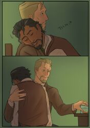 beard chair comic elias_bouchard jonathan_sims male_only scar sitting sleeping sweetmapple the_magnus_archives yaoi