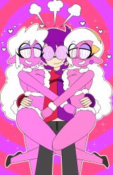  assimilation baboo_the_sheepgirl_(hypnoscream) bare_legs breasts cartoonzombie character_request deejay_(cartoonzombie) femsub glasses happy_trance heart heterosexual hypno-scream_(hypnoscream) large_breasts legs maledom original pink_skin purple_hair sheep_girl smile sparkle spiral_background spiral_eyes spiralwash_eyes symbol tagme transformation white_hair 