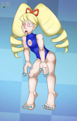 blonde_hair confused domedvortex drool leotard luna_platz megaman_(series) megaman_star_force n-tranced red_eyes spiral_eyes spiralwash_eyes tagme