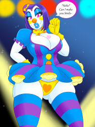 absurdres bow_tie breasts clown dc_comics dress female_only femsub happy_trance hat kobi94 large_breasts large_hips makeup panties pink_eyes purple_hair raven short_hair smile solo super_hero teen_titans text thighhighs underwear