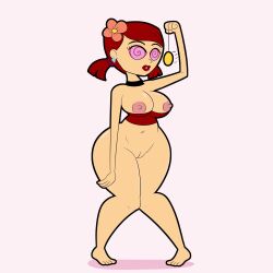  apopop breasts choker earrings expressionless femsub flower_in_hair lipstick nude pendulum pink_eyes red_hair self_hypnosis spiral_eyes tied_hair topless total_drama zoey_(total_drama) 
