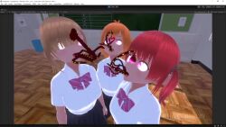  3d ahoge animated bow_tie brown_hair crossed_eyes dazed empty_eyes eye_beams female_only femsub glowing glowing_eyes hair_covering_one_eye hypnotic_tentacle long_hair multiple_girls multiple_subs nightmare_fuel noichiki_129 open_mouth orange_hair parasite pink_eyes pink_hair red_hair school_uniform shirt shoes short_hair skirt tentacle_in_mouth tentacles tie tongue tongue_out twintails unity_(game_engine) video watermark 