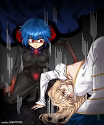 arcueid_brunestud cape ciel_(tsukihime) corruption crotch_tattoo latex michael_roa_valdamjong red_eyes source_request split_personality tsukihime vampire vector_inspector24 very_long_hair watermark