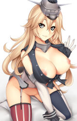 blonde_hair bottomless breasts cleavage female_only femsub frostbyte_(manipper) happy_trance iowa_(kantai_collection) kantai_collection large_breasts manip smile spiral_eyes symbol_in_eyes thighhighs
