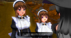 3d black_hair breasts brown_hair custom_maid_3d_2 empty_eyes female_only femdom femsub green_eyes happy_trance hat large_breasts maid purple_eyes sennoudaisuki text translated witch witch_hat