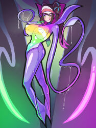 blush breasts brown_hair femsub green_hair hair_buns happy_trance huge_breasts kitassie looking_at_viewer malamar malamar_outfit mega_malamar multicolored_hair nintendo nipples pink_hair pokemon pokemon_(creature) pokemon_black_and_white_2 pokemon_legends_z-a possession rosa_(pokemon) smile tentacles thighs yellow_eyes