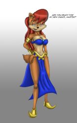  absurdres animal_ears bibla499 breasts chipmunk_girl cleavage female_only femsub furry harem_outfit large_breasts long_hair pink_eyes red_hair ring_eyes sally_acorn sonic_the_hedgehog_(series) text 