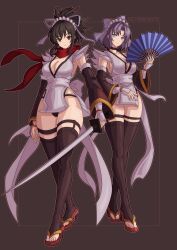  absurdres alternate_costume asuka_(senran_kagura) blue_eyes breasts brown_eyes brown_hair cleavage clothed corruption crossover empty_eyes enemy_conversion expressionless female_only femsub iroha_(samurai_showdown_vi) large_breasts looking_at_viewer maid purple_hair samurai_showdown_(series) senran_kagura sword thighhighs thighs victoriamikoto weapon yumi_(senran_kagura) 