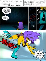 boots breasts comic dialogue femsub furry large_breasts long_hair mina_mongoose mongoose_girl p.chronos purple_hair sonic_the_hedgehog_(series) spider spiderweb text