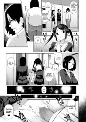 black_hair bottomless bouncing_breasts breasts comic dialogue empty_eyes expressionless greyscale large_breasts long_hair monochrome sakamata_nerimono school_uniform sex short_hair sisters spanish tagme text topless twintails ugly_bastard vaginal
