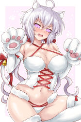  ahoge bell blush breasts cat_ears cat_girl cleavage clothed embarrassed female_only femsub gloves glowing glowing_eyes huge_breasts large_hips lingerie looking_at_viewer manip misterman4_(manipper) open_mouth opera_gloves panties pawprint paws r-binon senki_zesshou_symphogear silver_hair spiral_eyes symbol_in_eyes tagme thighhighs twintails underwear yukine_chris 
