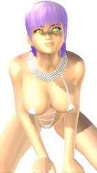  3d animated animated_eyes_only animated_gif ayane_(dead_or_alive) bikini breasts dead_or_alive female_only femsub happy_trance kaa_eyes kneeling large_breasts manip purple_hair short_hair smile sneerdjet_(manipper) 