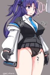  bangs blue_archive blush breasts cameltoe clothed confused drool empty_eyes erect_nipples erect_nipples_under_clothes expressionless female_only femsub gloves gumakara jacket large_breasts legs long_hair miniskirt panties purple_eyes purple_hair pussy_juice school_uniform short_skirt simple_background skirt solo standing tech_control tie underwear yuuka_(blue_archive) 