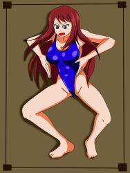  artist_request body_control breasts erza_scarlet fairy_tail femsub haigure large_breasts long_hair swimsuit 
