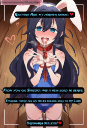  ai_art blue_hair blush bunny_ears bunnysuit camera cheating collar cum_in_mouth femsub happy_trance long_hair maledom netorare paradisetoyou_(generator) shizuka_yoshimoto text the_100_girlfriends_who_really,_really,_really,_really,_really_love_you 