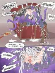 absurdres ahegao androgynous_dom bare_breasts bondage breasts comic cum defeated dialogue elf elf_ears english_text femsub frieren frieren:_beyond_journey&#039;s_end grey_hair mimic mind_break nipples ooonyan pussy_juice restrained sex shoes speech_bubble staff tears tentacle_sex tentacles text tongue tongue_out topless torn_clothes