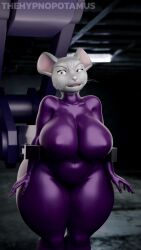 3d animal_ears animated animated_gif antenna bodysuit bouncing_breasts clothed_exposure eyelashes female_only femsub furry happy_trance helmet instant_loss large_breasts large_hips latex lipstick mesmer_mouse_(hypnopotamus) mouse_girl original purple_eyes resisting restrained smile spiral_eyes tech_control thehypnopotamus thick_thighs watermark yellow_eyes