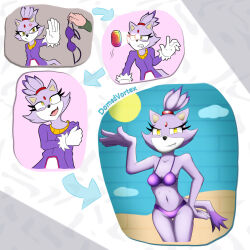 animal_ears bikini bikini_top blaze_the_cat breasts cat_girl cleavage comic crossed_eyes dazed domedvortex empty_eyes female_only femsub furry happy_trance looking_at_viewer open_mouth purple_hair short_hair smile solo sonic_the_hedgehog_(series) swimsuit tail tongue