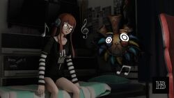  3d androgynous androgynous_dom animated animated_gif bare_legs bed bedroom clothed crossover dazed donkey_kong_(series) femsub futaba_sakura glasses headphones hypnobrother hypnotic_audio hypnotic_music long_hair nintendo open_mouth orange_hair persona_(series) persona_5 ring_eyes shorts sitting sleepy swaying tiki_tak_tribe wacky_pipes 