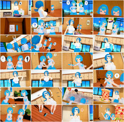 3d blue_hair comic femdom femsub food harper_(pokemon) humor kiddom knockwolf lana&#039;s_mother large_breasts nintendo pokemon remote_control sarah_(pokemon) spiral_eyes