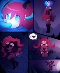 blue_eyes boots clothed clothed_sex comic dazed expressionless female_only femsub gloves glowing hanging_down hypnotic_tentacle lazzysin long_hair open_mouth original pussy_juice red_hair spiral_eyes standing surprised tentacle_in_mouth tentacles