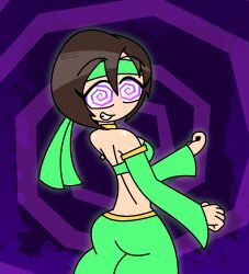 aged_up alternate_costume bandana bare_shoulders black_hair breasts dancer dancing femsub final_fantasy final_fantasy_vii happy_trance harem_outfit hypnoscream looking_at_viewer short_hair solo spiral_background spiralwash_eyes square_enix yuffie_kisaragi