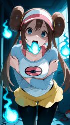 ai_art blue_eyes brown_hair empty_eyes female_only femsub hair_buns hat long_hair nintendo pokemon pokemon_black_and_white_2 possession rainymaisie rosa_(pokemon) solo