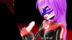  3d animated animated_gif bangs bodysuit breasts censored collar fellatio genderswap glowing handjob licking long_hair maledom mmd oral original pasties penis personification purple_hair tech_control tongue tongue_out ultraman visor youknow 