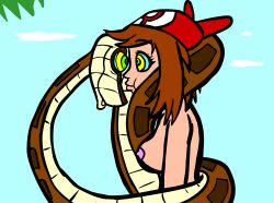  absurdres bottomless breasts coils disney femsub hat hypnotic_eyes kaa kaa_eyes may nintendo nipples nude pokemon pokemon_ruby_sapphire_and_emerald simple_background snake terrie the_jungle_book topless 