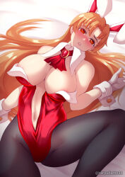  asuna bunny_ears bunnysuit cleavage dazed femsub haryudanto red_eyes red_hair sword_art_online 