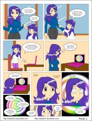  bin_(carlosfco) carlosfco comic dialogue femdom femsub hypnotic_screen kiddom kigi_(carlosfco) large_breasts nabs001_(colorist) original purple_hair spiral_eyes text 
