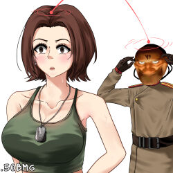 50bmg brown_hair command_and_conquer dog_tags drool empty_eyes femsub humor meme open_mouth soldier_(team_fortress_2) surprised sweat tanya_adams team_fortress_2