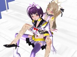  3d 3d_custom_girl ahoge alternate_color_scheme blush boots breast_grab brown_eyes brown_hair choker clothed_exposure collar empty_eyes female_only femdom femsub gloves happy_trance heart heart_eyes high_heels hypnotized_dom hypnotized_hypnotist kanaha_yuzuki looking_at_viewer magical_girl mahou_senshi_sweet_knight multiple_girls multiple_subs navel open_mouth opera_gloves purple_eyes purple_hair ribbon ririko_nanase saihate_no_majo shoes short_hair sitting skirt smile solo spread_legs standing symbol_in_eyes thighhighs twintails unusual_cum wet 