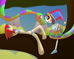  brown_hair clown_girl doll femsub hypnotic_eyes luckyxl102 pomni ragatha red_hair snake swimsuit the_amazing_digital_circus 