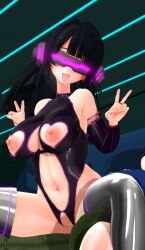  3d 4thbelt bare_shoulders black_hair clothed_exposure corruption crotch_tattoo custom_maid_3d_2 double_v drool erect_nipples femsub fingerless_gloves fishnets happy_trance headphones large_breasts latex leotard long_hair maledom navel nipple_cutout nipples opera_gloves original rubber sex spread_legs straight-cut_bangs taimanin_(series) tech_control thigh_boots thighhighs tongue tongue_out underwear v vaginal visor 