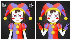 brown_hair femsub happy_trance jester open_mouth pomni rollb simple_background spiral_eyes the_amazing_digital_circus 
