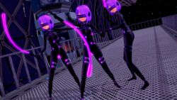  3d ass bodysuit bondage cameltoe clone collar cuffs drone expressionless female_only femsub glowing harness headphones hypnotic_accessory koikatsu! latex mission_mermaiden mobmobs multiple_girls multiple_subs purple_hair rubber short_hair standing tech_control tight_clothing visor weapon whip 