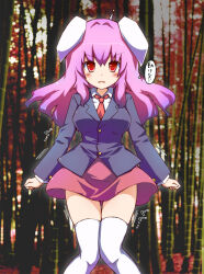 animal_ears antenna aware blush body_control bunny_girl comic earthling_a hypnotic_accessory purple_hair red_eyes reisen_udongein_inaba remote_control skirt tech_control text thighhighs time_stop touhou unhappy_trance