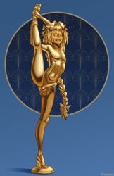  androgynous androgynous_sub astolfo_(fate) aurification balls braid butt_plug display erection eye_color_change eyebrows_visible_through_hair fate/apocrypha fate/grand_order fate_(series) femboy glowing_eyes gold hair_ribbon human_furniture legs_beside_head long_hair male_only malesub midriff navel nipples nominu nude penis pink_hair posing purple_eyes ribbon solo spiral_eyes spread_legs standing standing_split statue symbol_in_eyes very_long_hair 