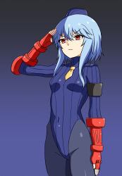  angry arm_bands blue_hair empty_eyes female_only femsub fingerless_gloves gloves hat kuronokanata leggings leotard navel original red_eyes saluting shadaloo_dolls short_hair shoulder_pads simple_background small_breasts solo standing standing_at_attention street_fighter tie unhappy_trance 